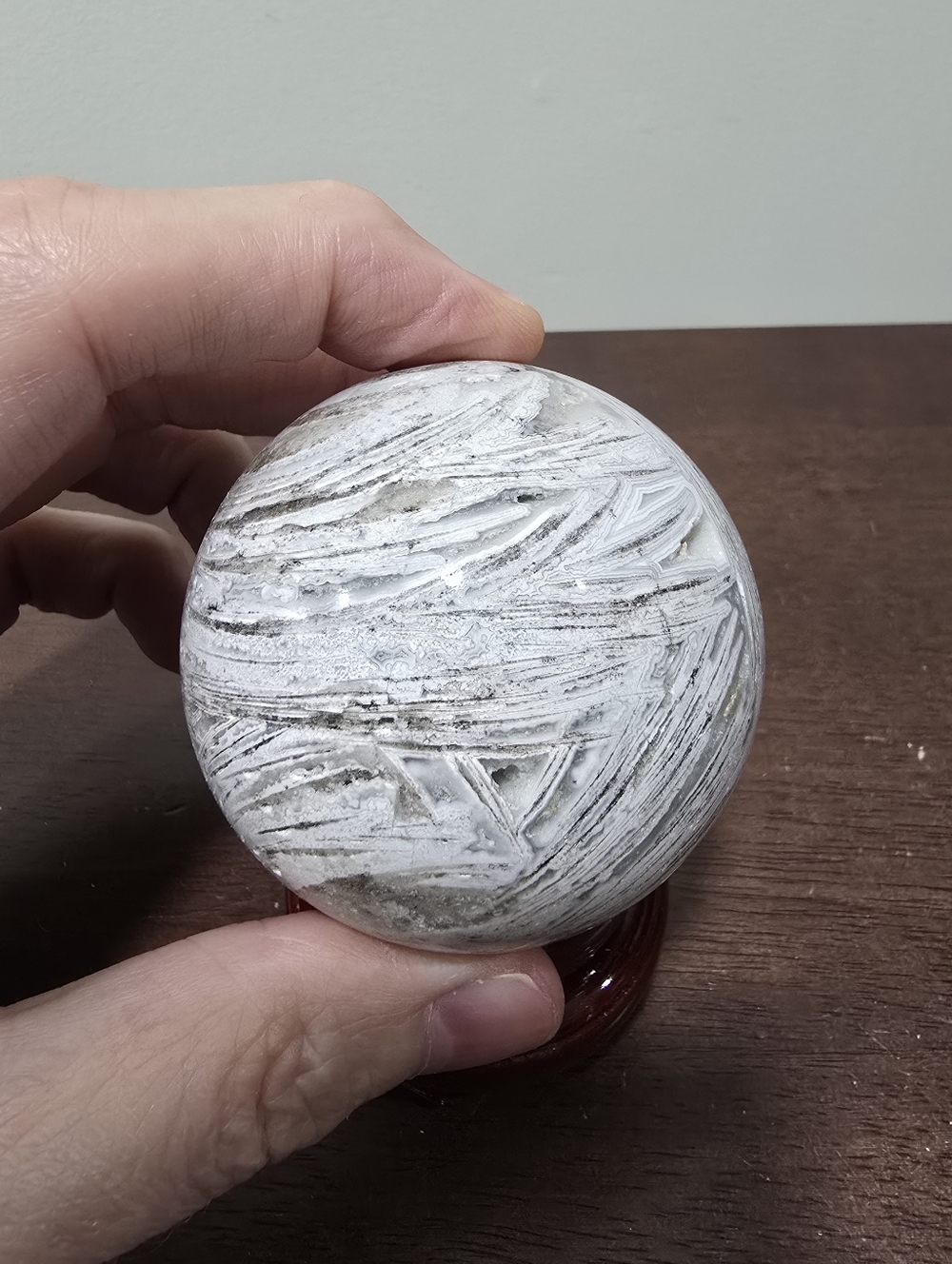 White Lace Agate Crystal Sphere 62 mm